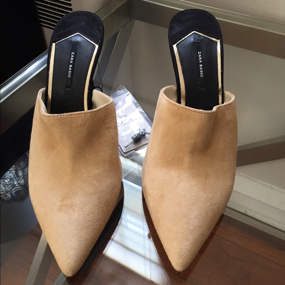 ZARA LEATHER MID HEEL MULES SLIDES BRAND NEW